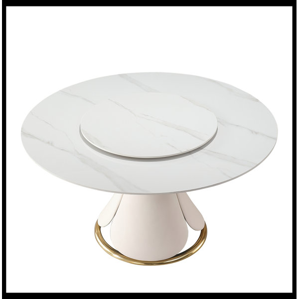 Everly Quinn Sintered stone dining table with 31.5" round turntable for ...