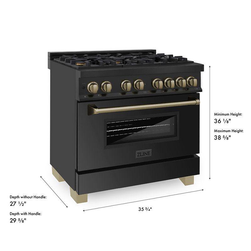 ZLINE Autograph 36" Legacy Dual Fuel Range, Champagne Bronze/Black Stainless Steel