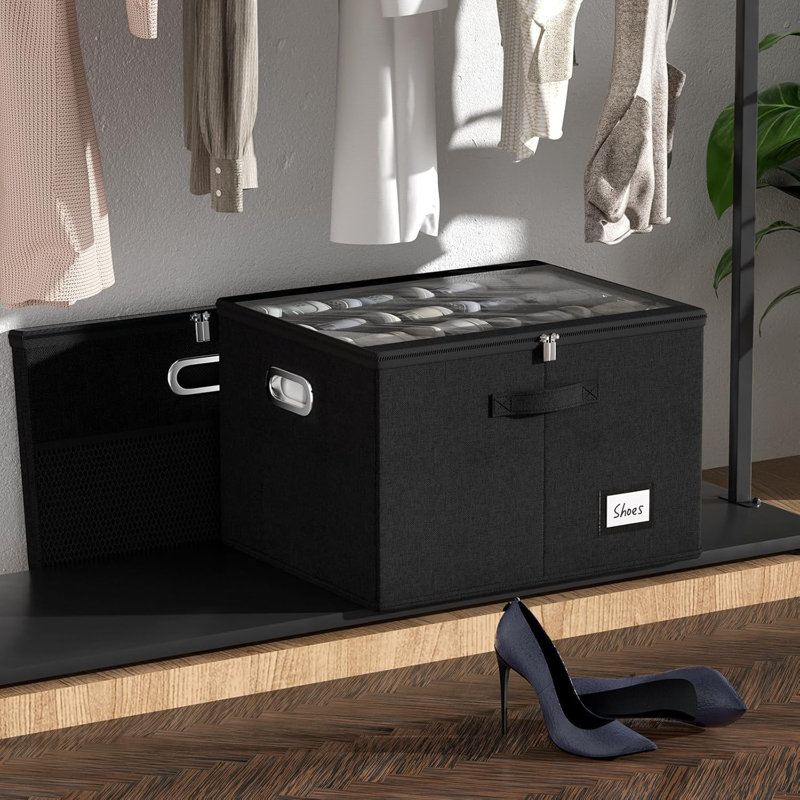Shoe Organizer For Closet,Large Shoe Box Storage Containers With Clear Window,Space Saving Shoe Bin With Foldable Bottom Support And Adjustable Dividers - Fits 16 Pairs