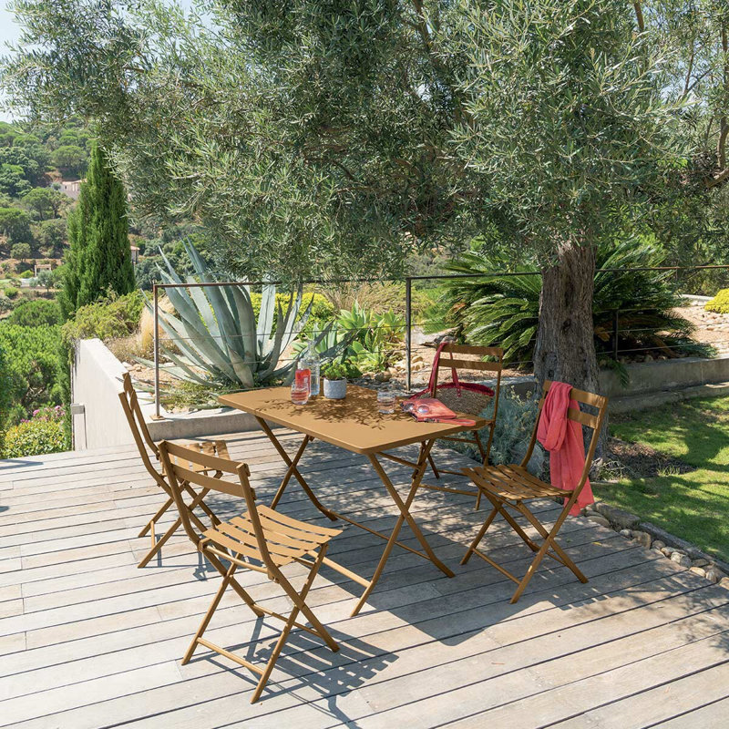 Ibeling Rectangular Metal Folding Outdoor Dining Table , 98cm cm W 70cm cm D, Ochre
