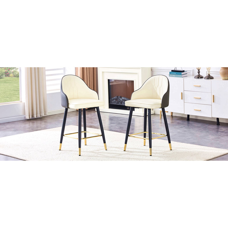 Ensemble de 2 tabourets de bar en cuir polyuréthane épissés: hauteur de 37,7 po, hauteur de siège de 25 po, repose-pieds décoratif doré