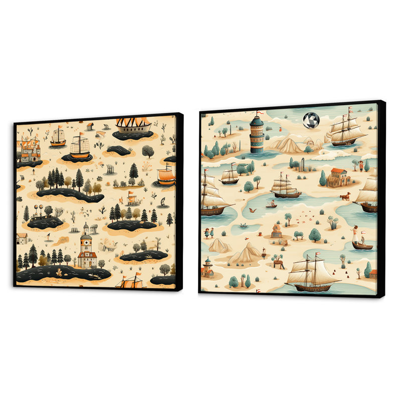 Allese - Ensemble de 2 collages carrés abstraits, Cadre flottant noir, H 36 po x l 73 po