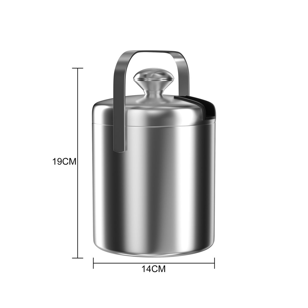 4-Teiliges Eiskübel Set 1 Liter Aus Edelstahl Mit Greifzange Und Deckel -14.2 X 19.5 Cm - Isoliert, Doppelwandig - Eiswü...