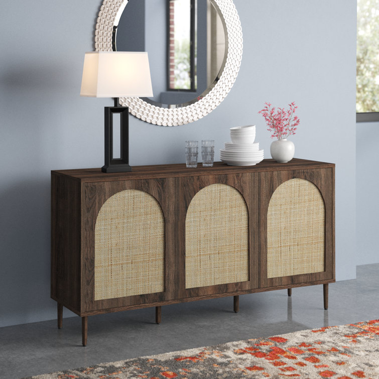 Castyn 56" Wide Rattan Door Sideboard with Adjustable Shelves