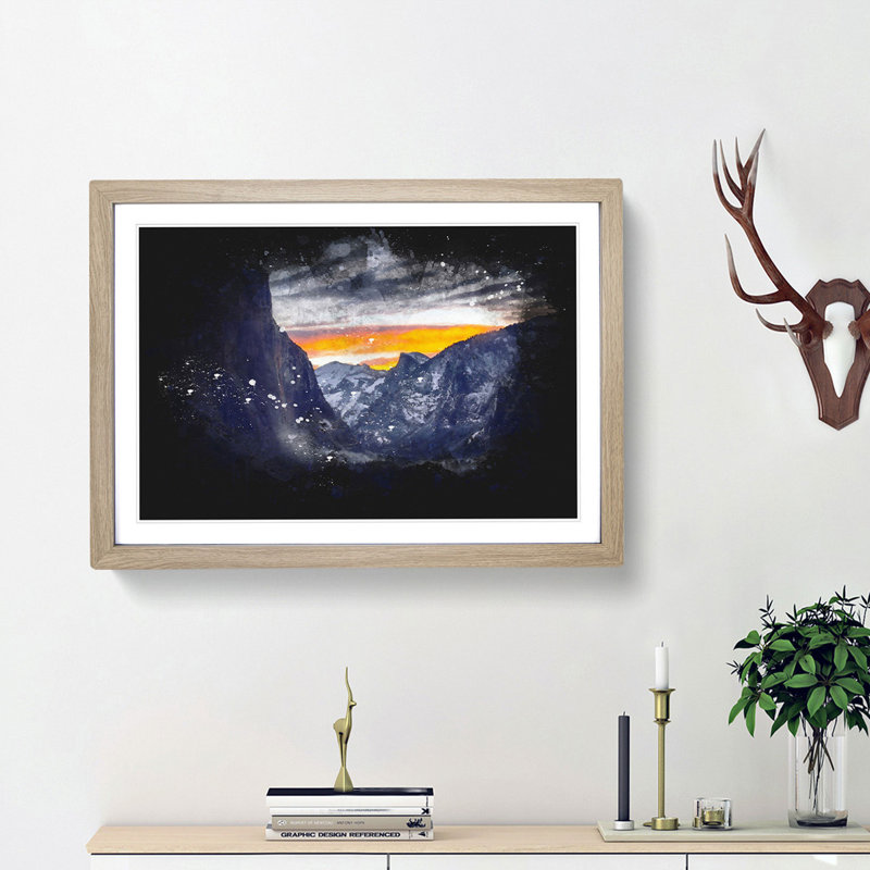 Sunset over Yosemite - Picture Frame Graphic Art Print, 24cm H x 33cm W x 2cm D, Oak Framed