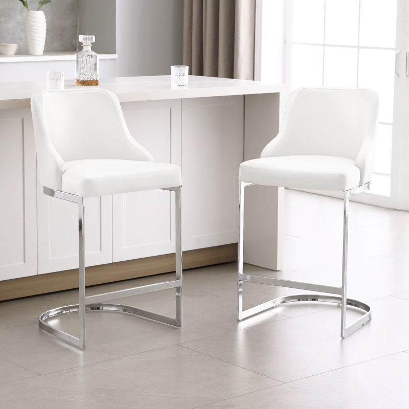 26" Upholstered Counter Stool, Cream, 2