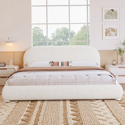 Lit tapissier en tissu de style crème, lit double simple moderne, grand