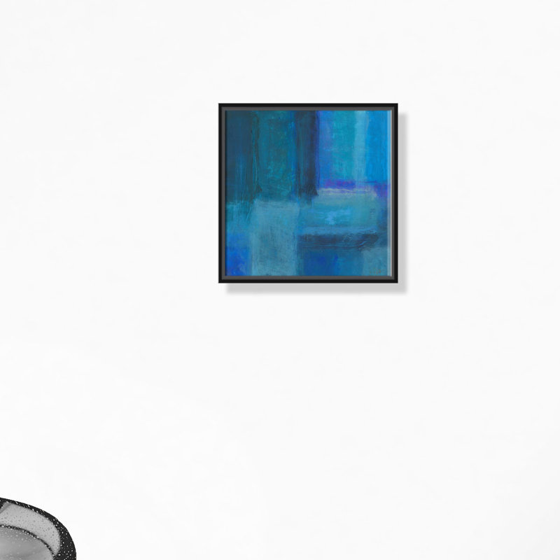 « messes de bleu » et « blue-float », peinture sur toile, H 16 po x l 16 po x P 2 po, Cadre noir