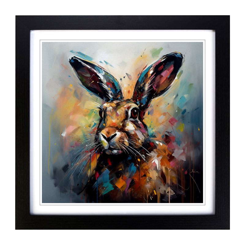 Hare Expressionism - Single Picture Frame Print on Wood, Black