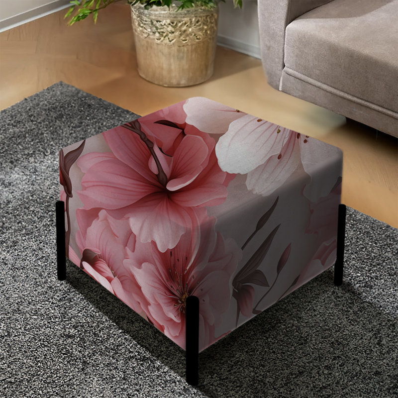 Repose-pieds carré rose et blanc avec œillets Blossoming Grace I