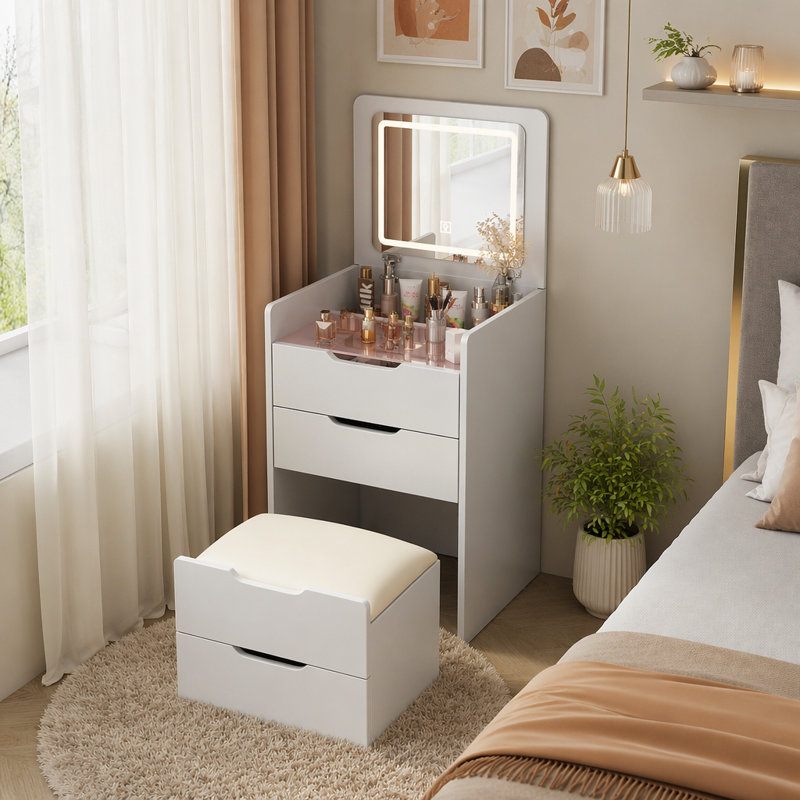Ensemble de meuble-lavabo 3 en 1 avec miroir et plateau de maquillage, White