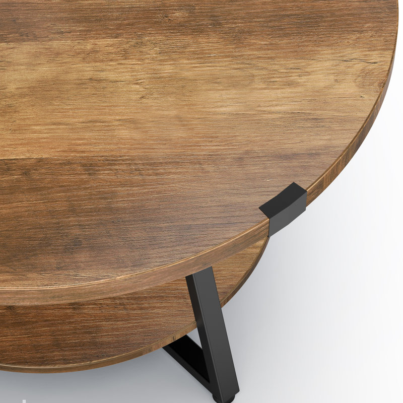Table basse Jahaira avec tablettes de rangement à 2 niveaux, Chêne rustique