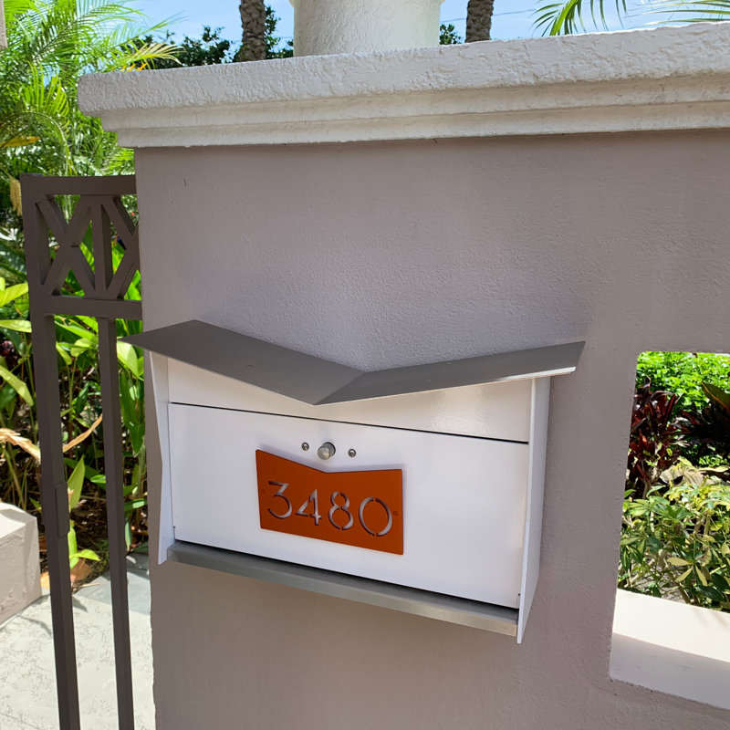 Boîte aux lettres murale ButterflyBox, Blanc arctique / orange, Oui