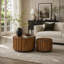 Ensemble de 2 nichoirs ronds gigognes en bois de noyer avec un design à lattes verticales pour un décor de salon rustique-259641125