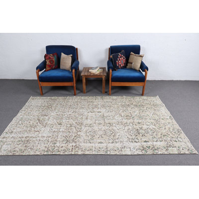 Vintage Turkish Oushak Rug in Beige for Organic Dining Room Floor Decor - Boho Style