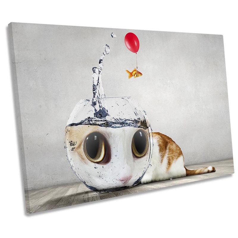 Cat Goldfish Bowl Balloon - Wrapped Canvas Print, 30.5cm  H x 45.7cm  W