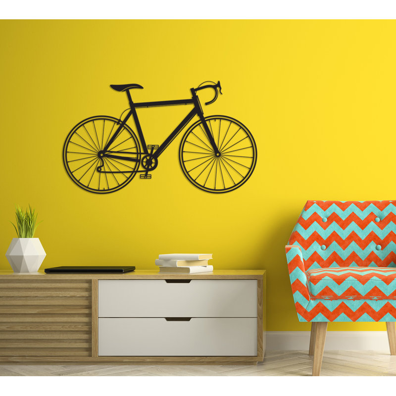 Art mural en métal vélo, décoration murale en métal vélo pour amateurs de vélo, H 24 po x l 42 po x P 0,5 po, Noir mat