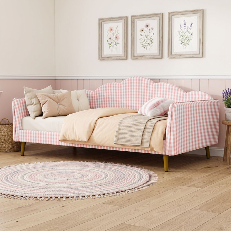 Lit de jour simple rembourré avec lattes, Rose