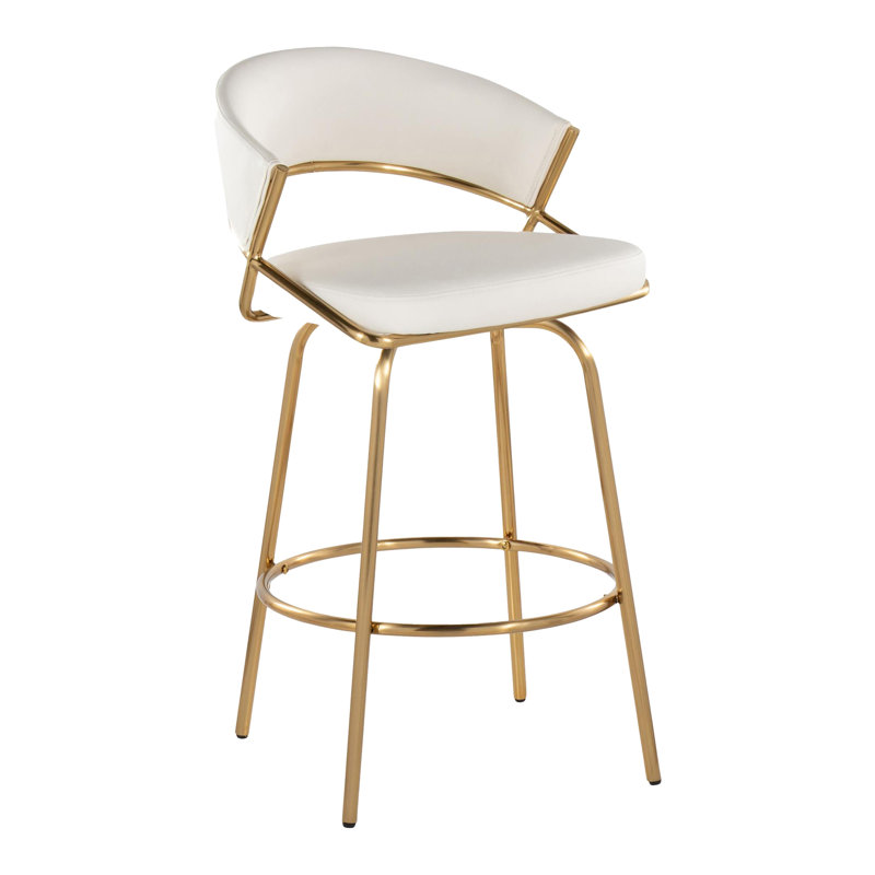 Contemporary Counter Stool, Beige Seat/Gold Frame