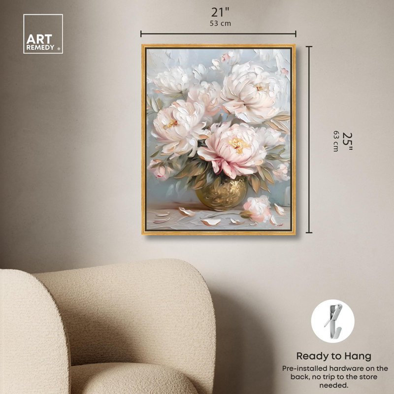 Tender Pink Swirl Canvas Elegant Florals par , H 25 po x l 21 po, Cadre flottant doré