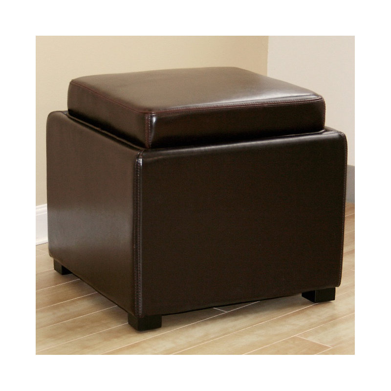 Wilkinson 46cm Wide Genuine Leather Square Solid Colour Standard Ottoman with Storage, Dark Brown