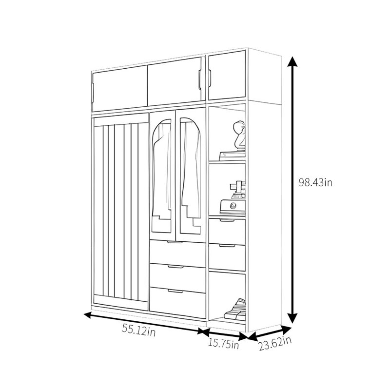 Retro Simple Push Pull Wardrobe, 98.43" H x 70.87" W x 23.62" D