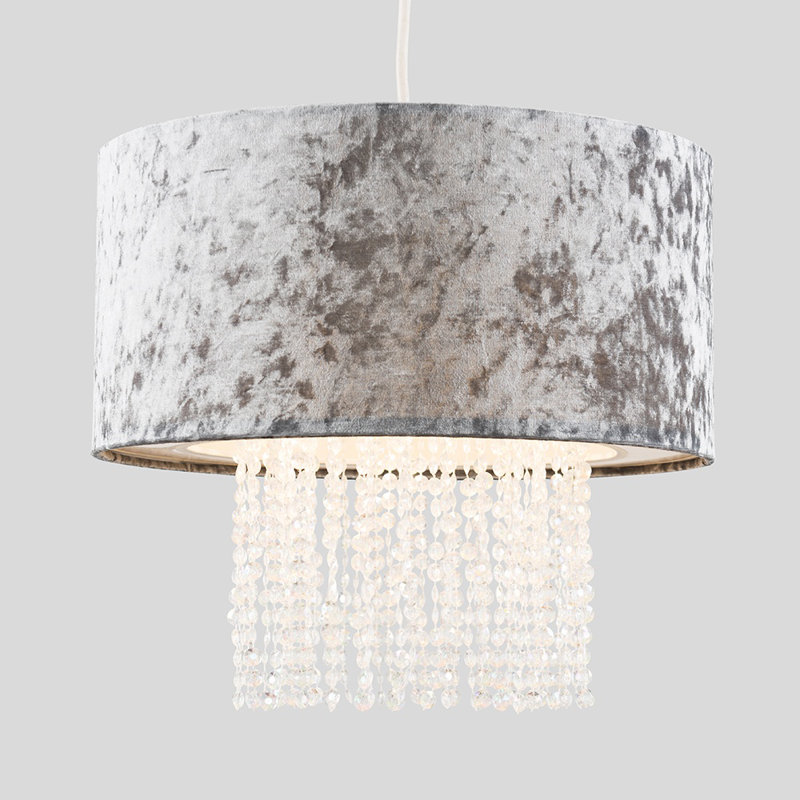 Boland 40 cm H Drum Pendant Shade ( Clip On ), Grey Velvet