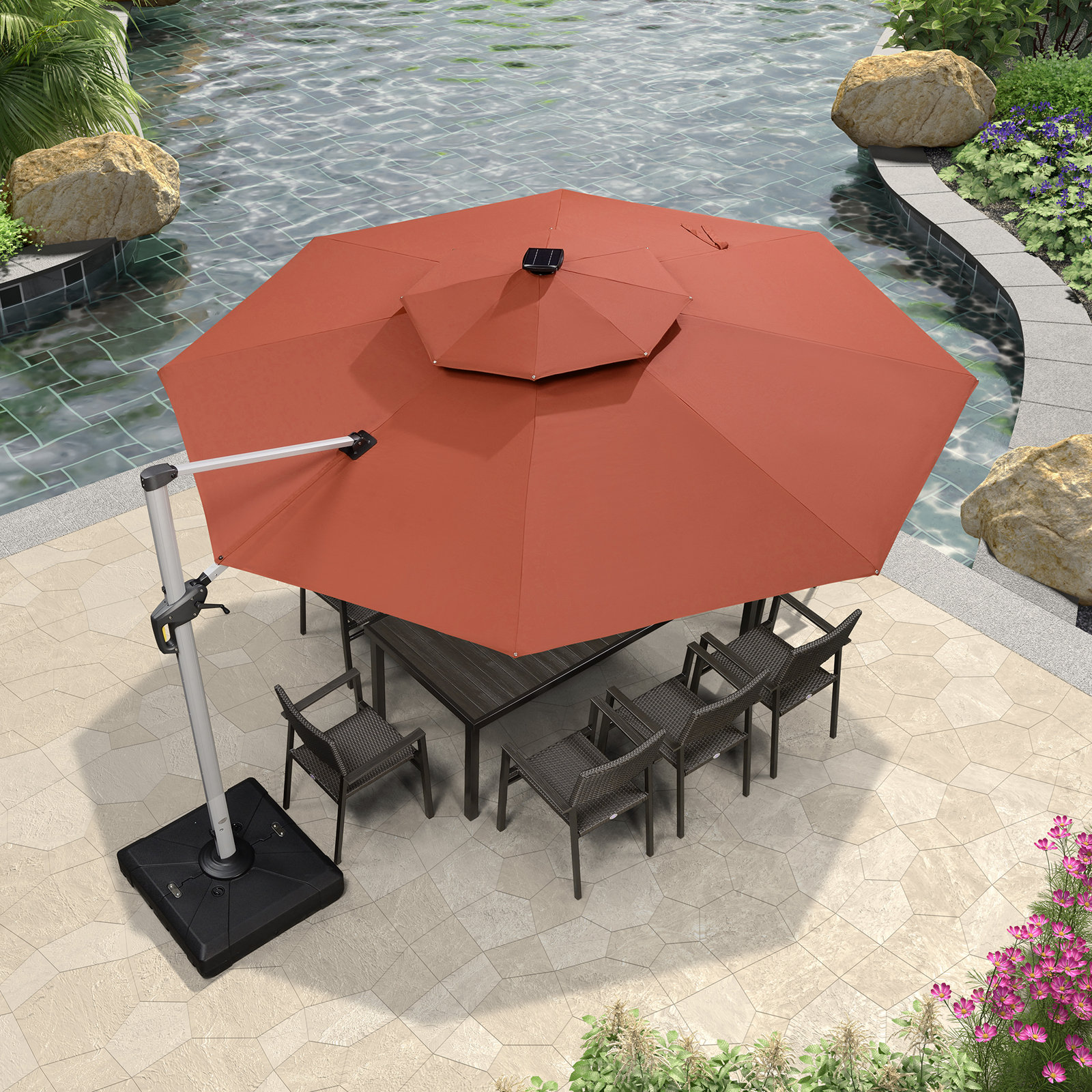 Lillehammer 12' Cantilever Umbrella with Lights, Brick Red