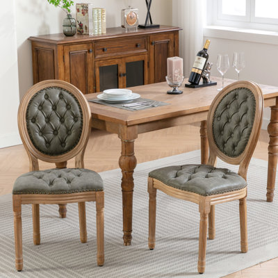 Antique-Style Pu Leather Dining Chairs, 2 Units, Solid Wood Base, Handmade Details, Color Comfortable Of 2, Covering, Shade