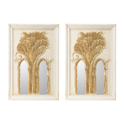 Miroir mural Mid-Century 20,1 x 2 x 29,9 avec détails feuille d'or, ensemble de 2 | Taille: 20,1 po x 2,0 po x 29,9 po | Matériau: bois | Couleur: or | Miroirs muraux