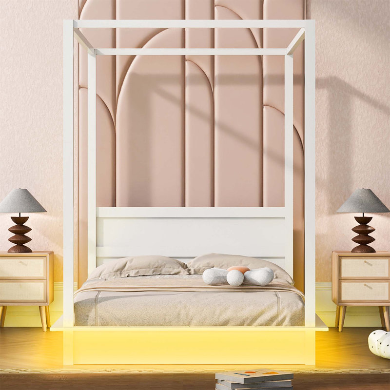 Andenwood Canopy Bed, LED Platform Bed, Full