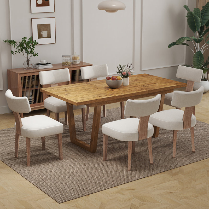 Table de salle à manger en bois massif avec table de salle à manger extensible et chaise rembourrée Farmhouse, Brun