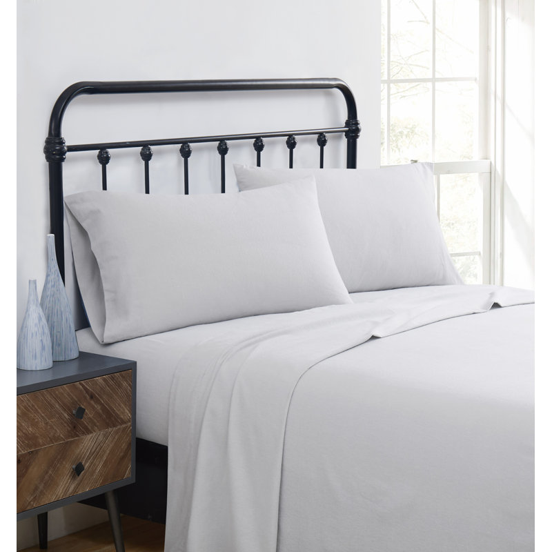 Traditional Cozy 100% Cotton Flannel Sheet Set, King Sheet Set + Fitted Sheet + 2 Pillowcases, Gray