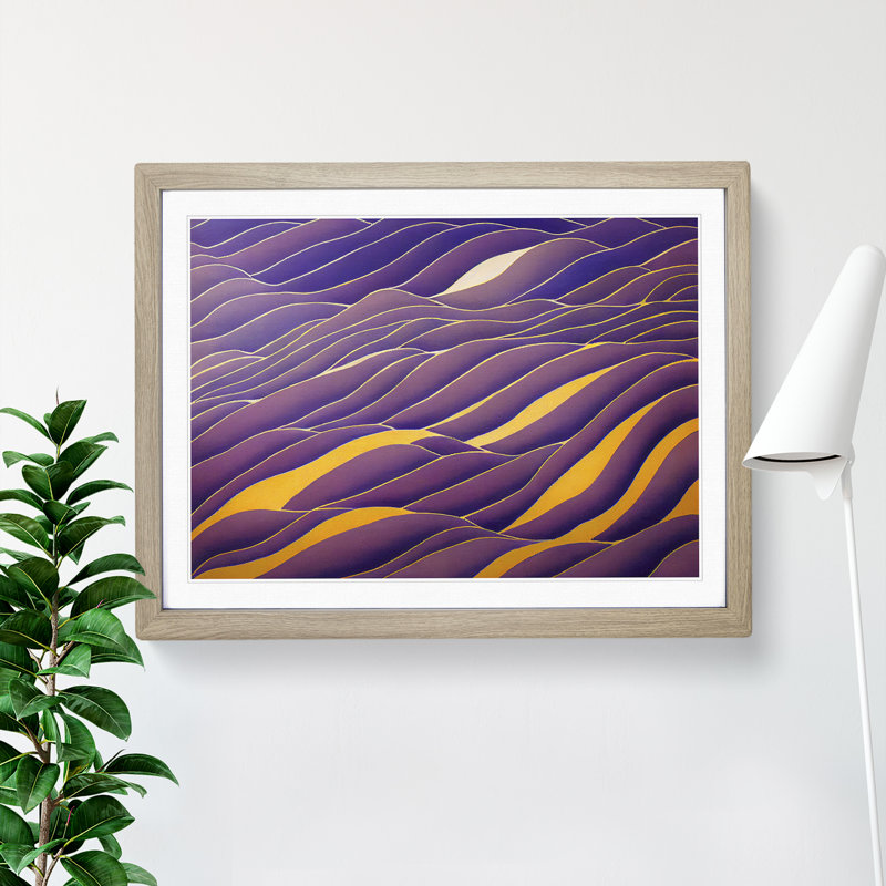 Abstract Lavender Flower Field - Single Picture Frame Print, 25cm H x 34cm W x 2cm D, Oak