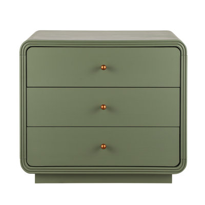 Lyra Modern 3-Drawer Nightstand With Curved Edges And Antique Gold Handles