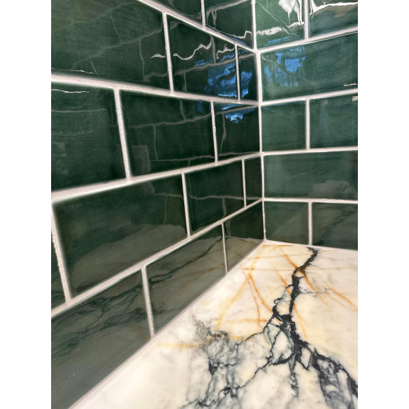 Nabi Subway 3X6 Crackled Glossy Glass Tile, Deep Emerald Green