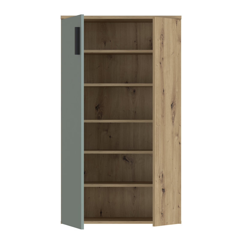 Shoe Storage Cabinet, Green/Oak Wood