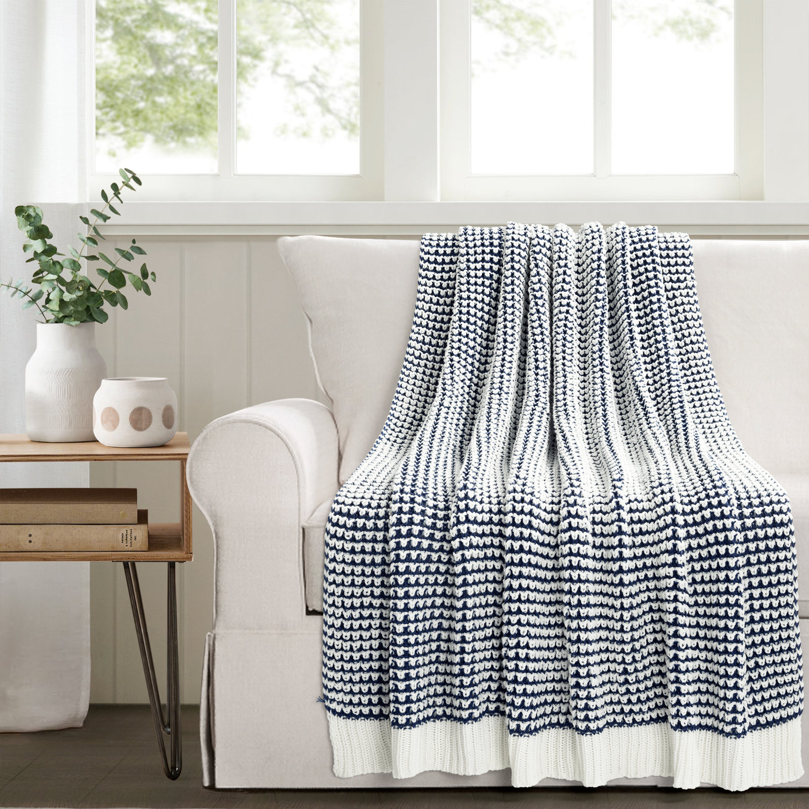 Keil Plastic / Acrylic Knitted Throw Blanket, Navy