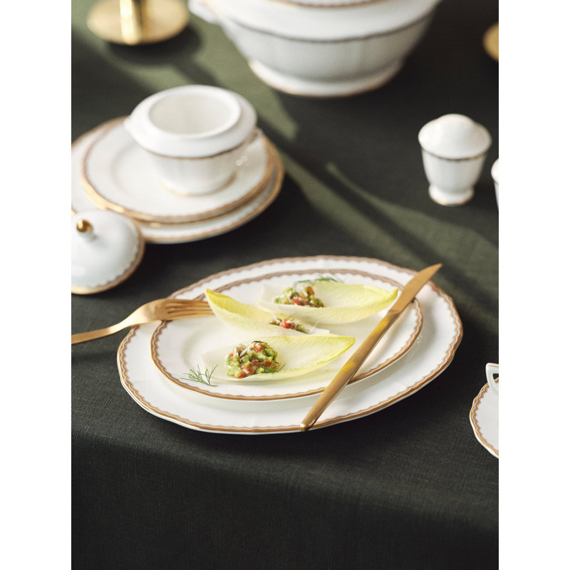 Antique Gold Bone China Platter, 1.5" H x 11.5" L x 8.5" W