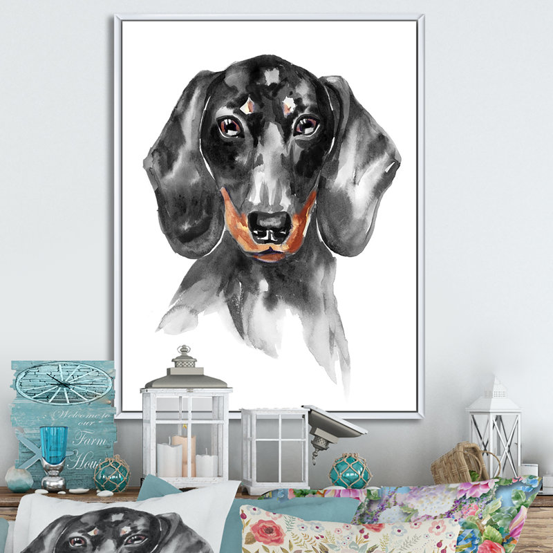 Sweepy The Dachshund I - on, H 40 po x l 30 po x P 1,5 po, Toile encadrée flottée blanche