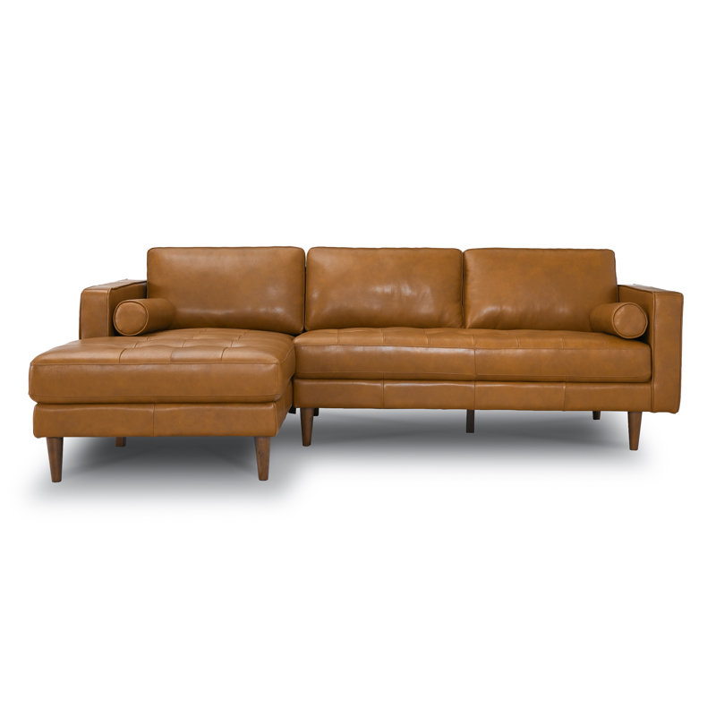 102" Genuine Leather Sectional, Mid-Century Modern L-Shaped Sofa with Chaise, Left Hand Facing