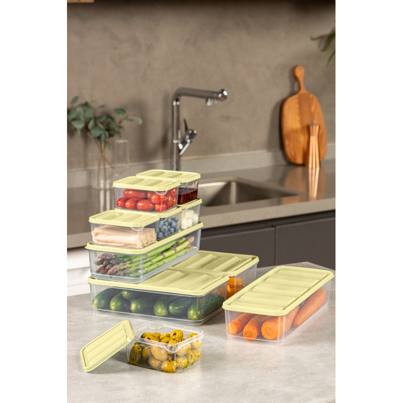Versatile Storage Box Set (10 Pieces), Yellow Plastic, Includes 2 x 4.3 x 11.8 x 2.8 in. (56.2 fl oz), 2 x 9.1 x 5.9 x 2.8 in. (59.2 fl oz), 6 x 3.5 x 4.1 x 2.2 in. (11.8 fl oz) | Dishwasher-Safe, Ideal for Organizing Home & Office