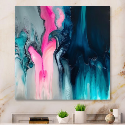 Denzal Blue and Pink Liquid Drip - Abstract Canvas Wall Art