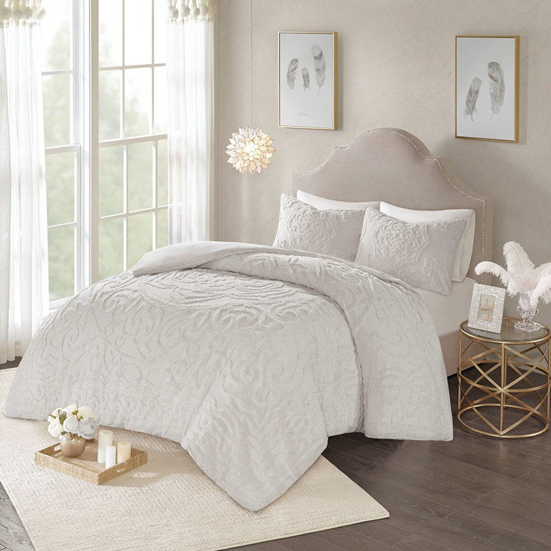 Housse de couette 100% coton gris - très grand / très grand chenille 3 gris
