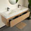 Meuble-lavabo flottant 60 po, lumière à capteur, plateau en pierre frittée blanc de Carrare et lavabo encastré en céramique, pré-assemblé, grain de bois clair