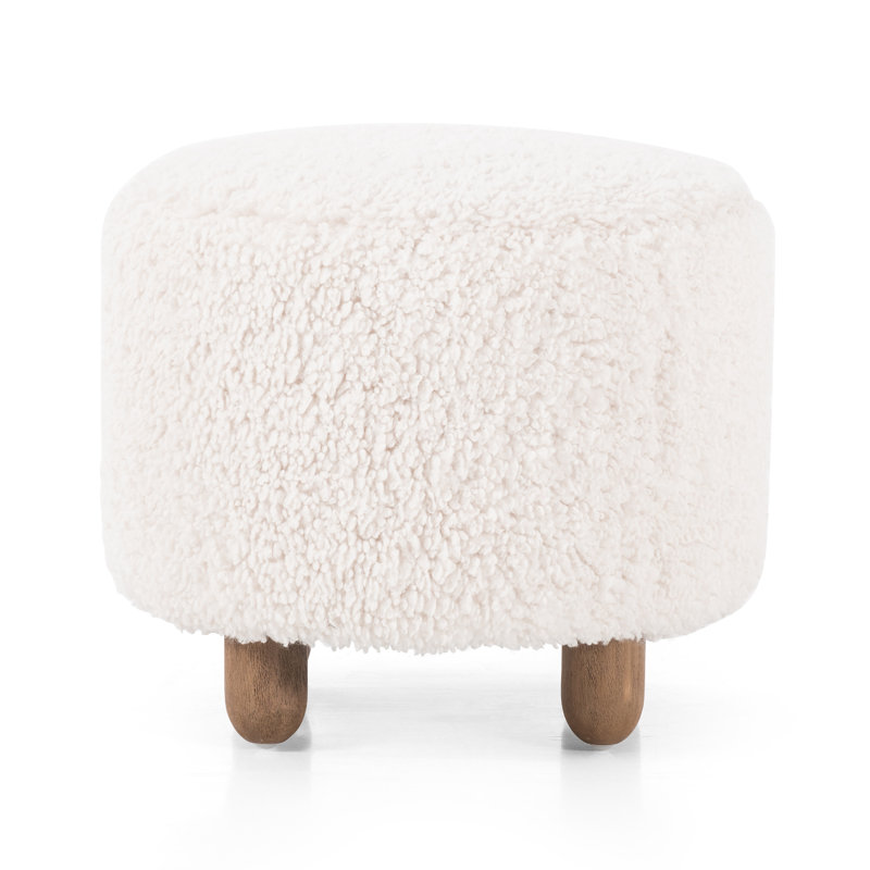 Aniston 21" Ottoman, Ivory Sherpa, Espresso Oak