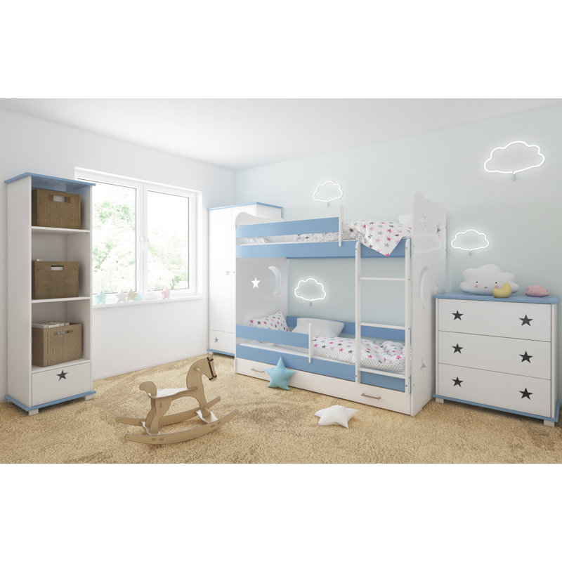 Mikula Bunk Bed Themed Beds with Built-in Ladder Included, With Drawer, 80 x 160 cm, Blue