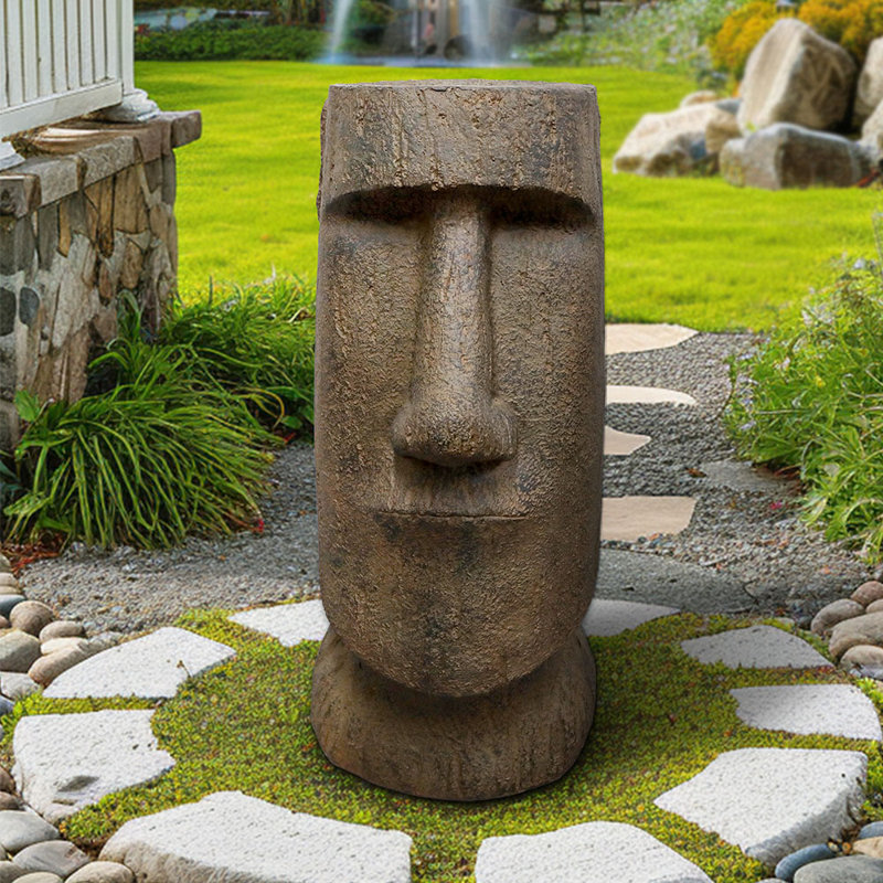 Statue de tête de l'île de Pâques de 35,6 po de hauteur - décoration emblématique Moai pour la cour de jardin