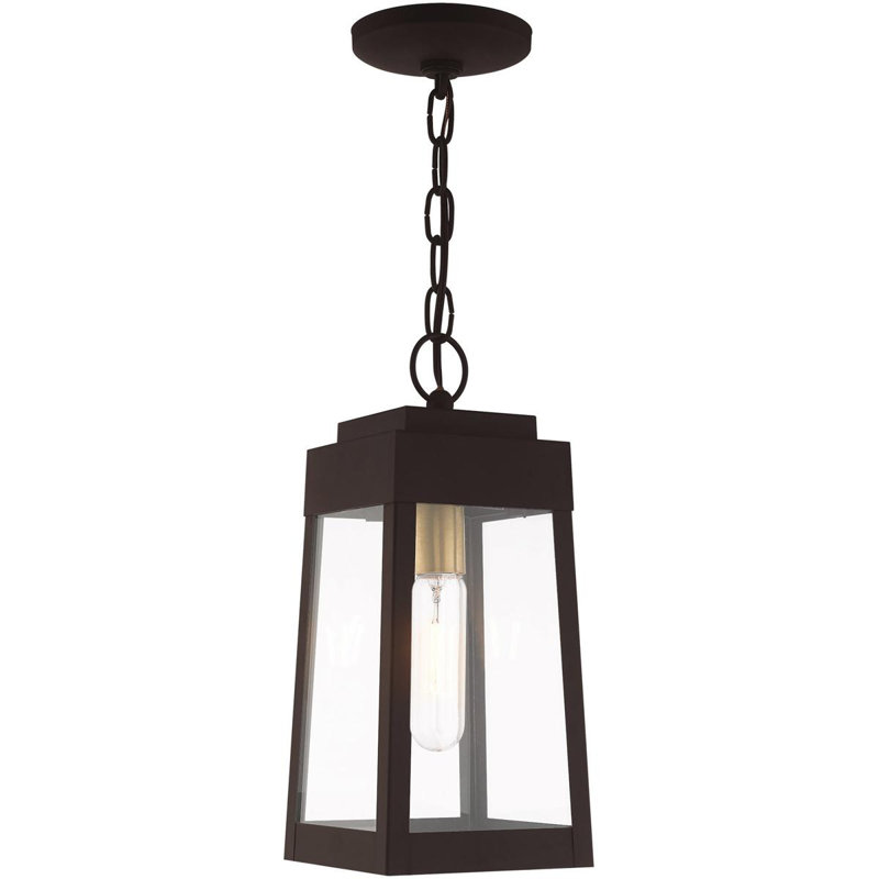 Lanterne suspendue d'extérieur 6,25 po à 1 lumière en verre transparent, Noir / Bronze