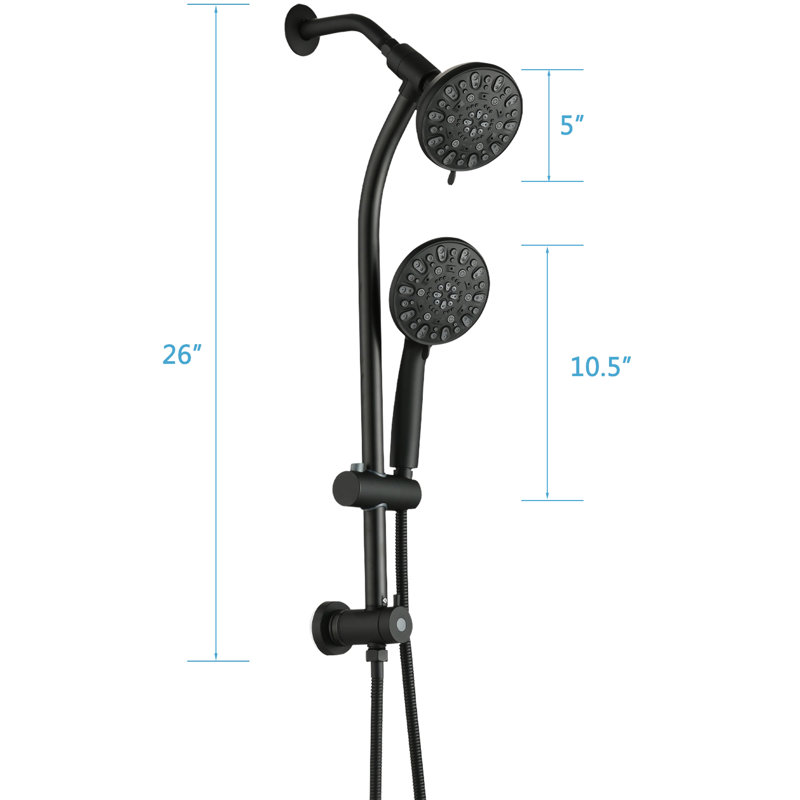 7-Spray Handheld Showerhead And 5 Inch Rain Shower, 26" Adjustable Slide Bar, 1.8Gpm, Installation, Black Abs Stainless Steel, Angle-Adjustable Alloy Head, 7 Spray Patterns For A Cooling Shower With